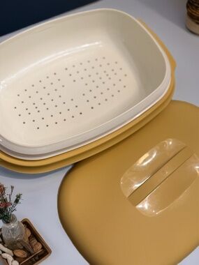 Vintage Tupperware Microwave Steamer Set -Harvest Mustard Yellow - 3pc Multi-Set